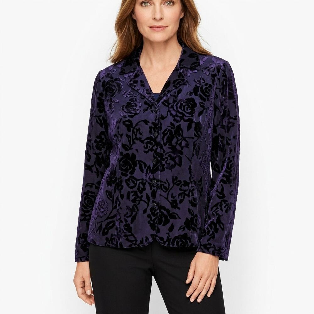 Talbots Purple Floral Blazer Jacket Women Plus Size 18W